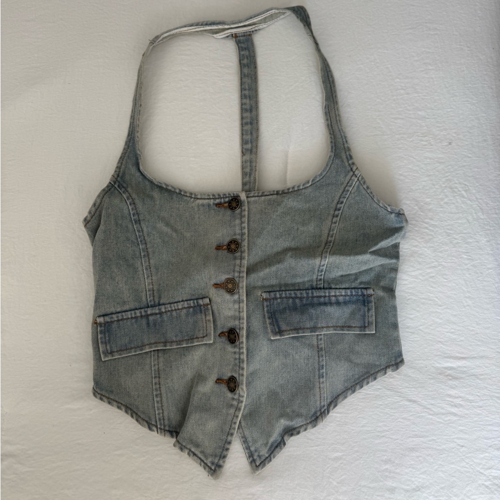 NWT Lioness Denim Halter Vest with Buttons